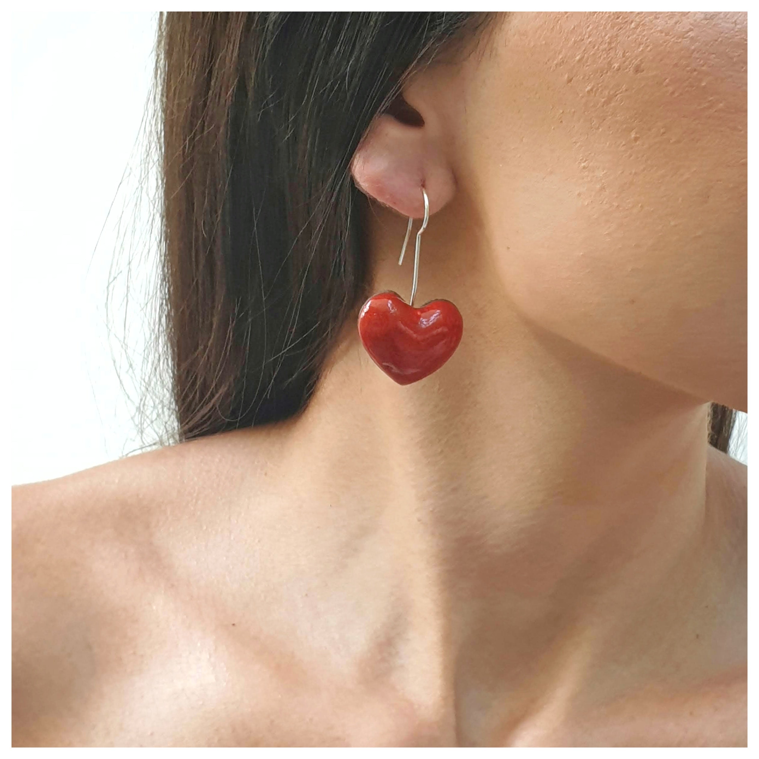 Pendientes corazón plata colgantes