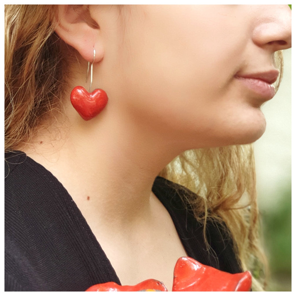 Pendientes corazón plata colgantes