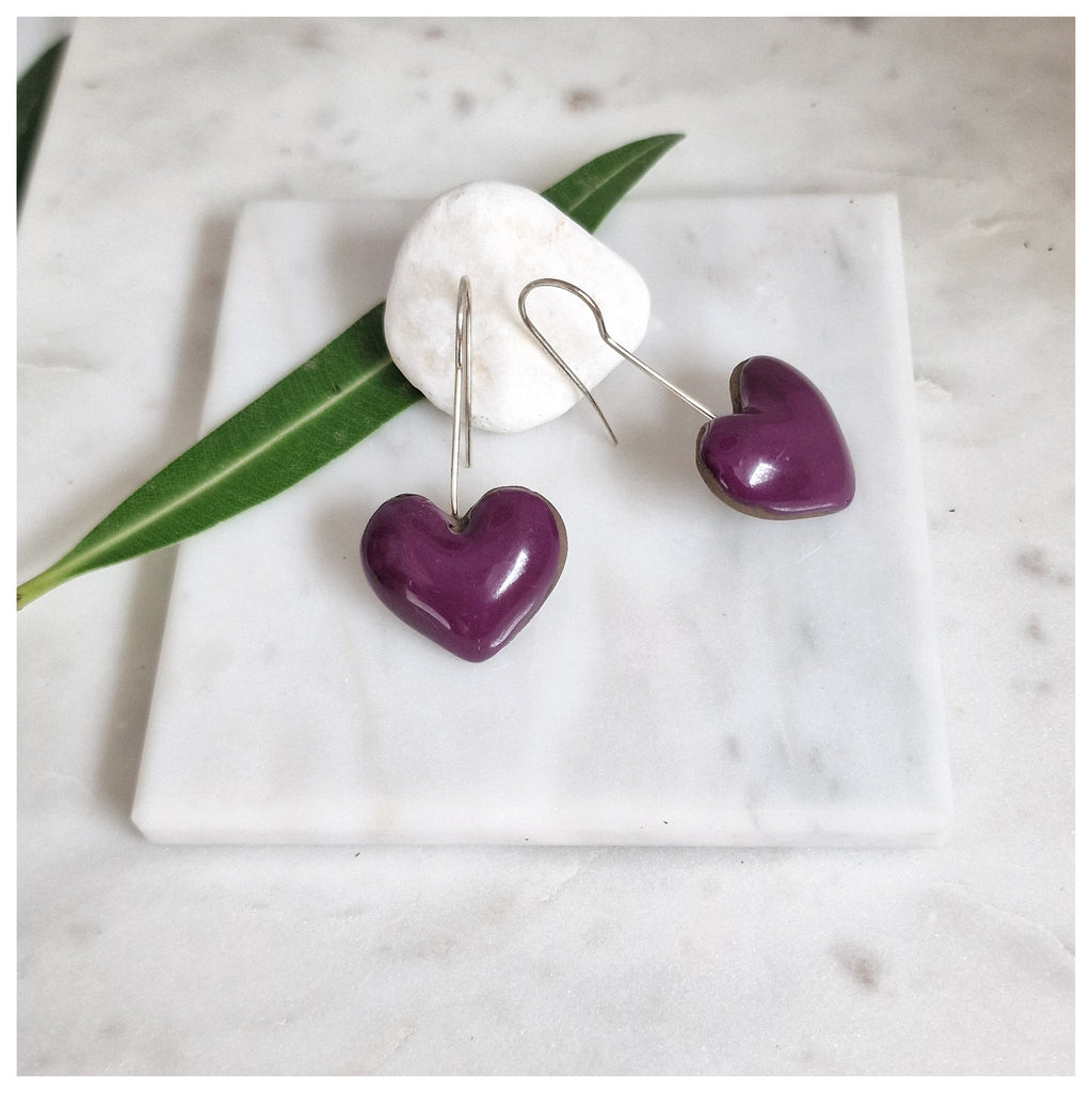 Pendientes corazón plata colgantes